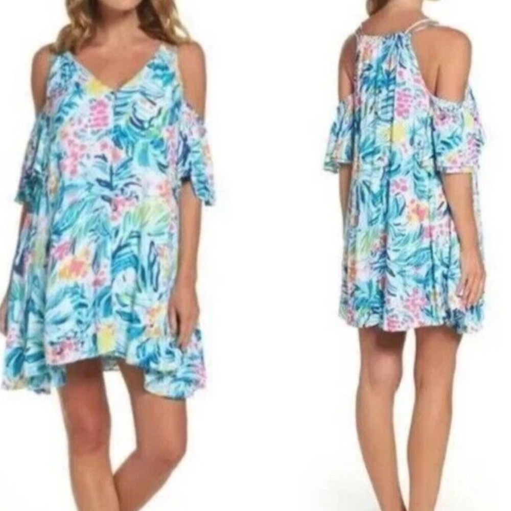 Lilly Pulitzer Bellamie Serene Blue Tippy Top Off Shoulder Swing Dress size S